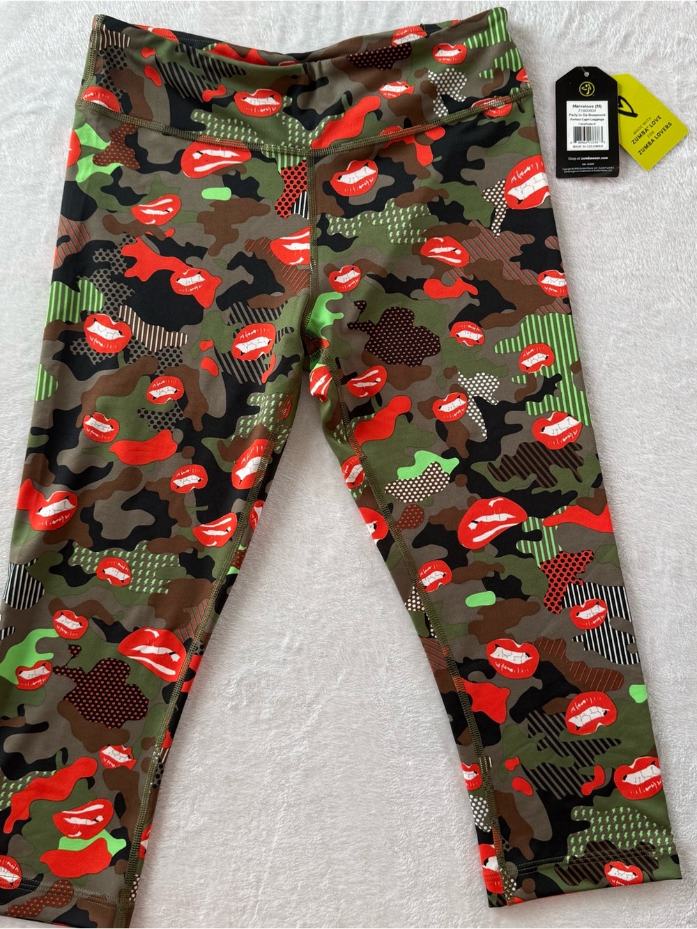 Zumba Fitness Women’s  Camo Capri Leggings with Red Lip Print